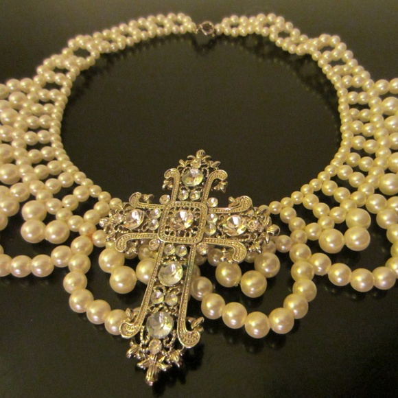 Statement Micro Pearl Beads Collar Choker Bib Necklace - Picture 7 of 9